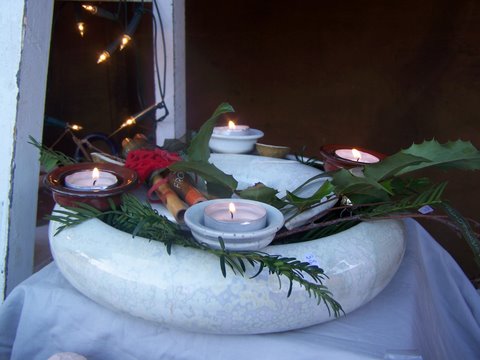 Advent Ring Blumenring Kerzen Advent Keramik weiß