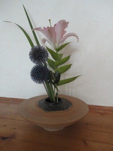 Vase flach natur bronze Keramik Kenzan Ikebana